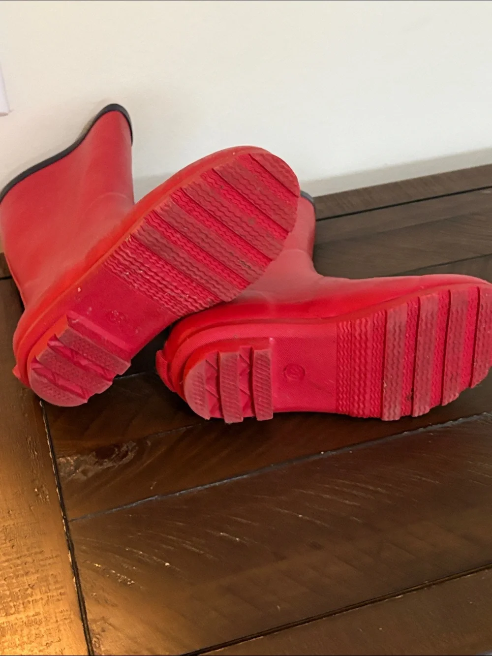 Mini Boden Red Rain Boots with Black Trim